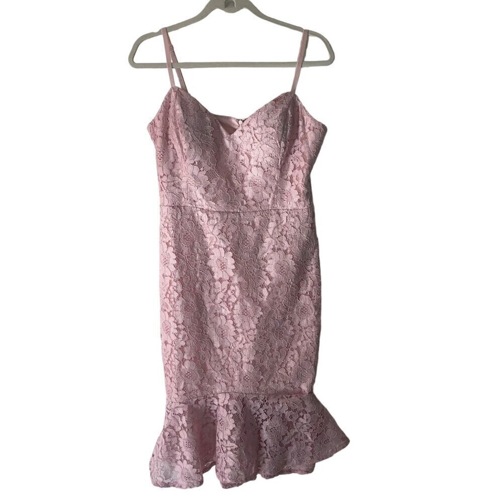 Guess Womens Dress Size 12 Pink Lace Flounce Hem Sleeveless Sweetheart Neck New